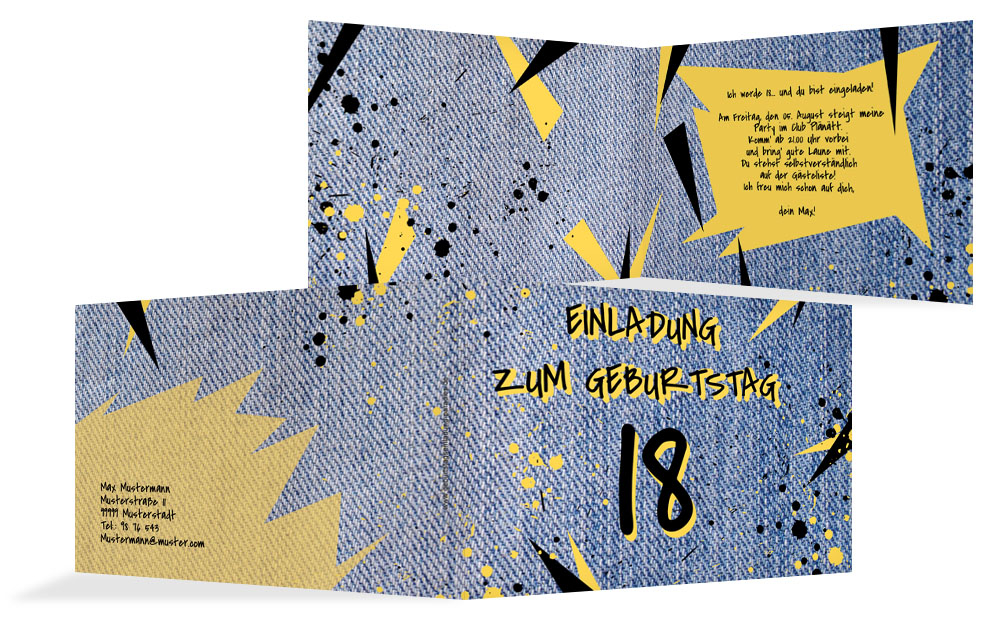 Einladung zum 18. Geburtstag Jeans Style 18 Einladung zum 18. Geburtstag Jeans Style 18