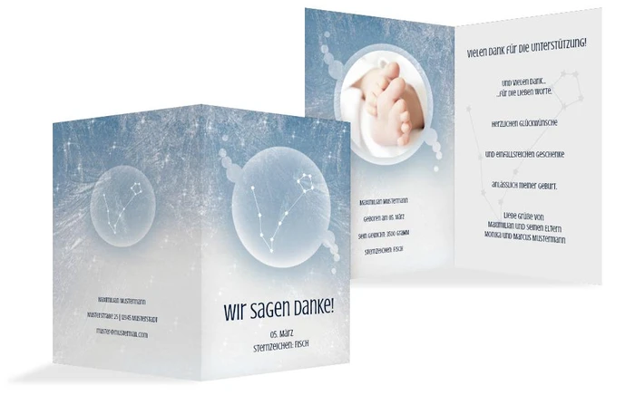 Dankeskarte zur Geburt Sternzeichen Fisch Dankeskarte zur Geburt Sternzeichen Fisch