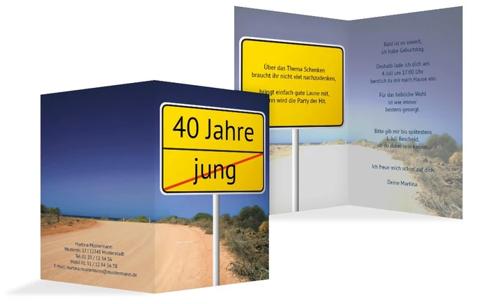 Einladung zum Geburtstag Straßenschild 40