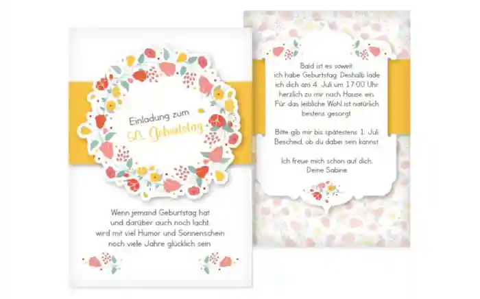 50. Geburtstag Einladung Blumenkranz