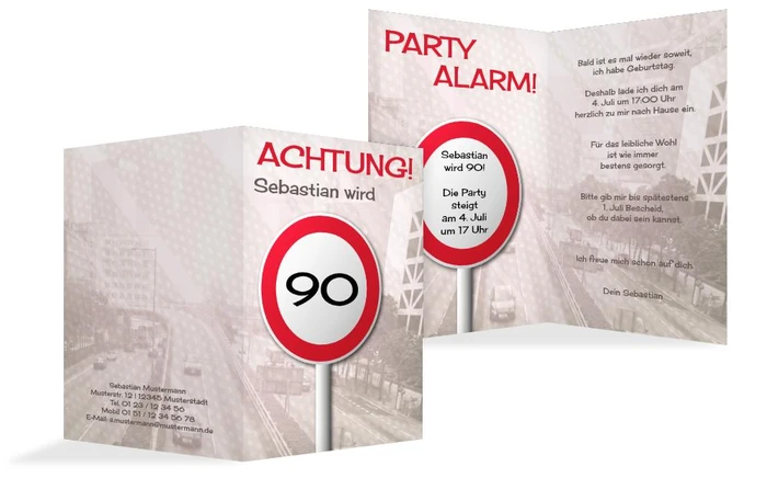 Geburtstagseinladungskarte Begrenzungsschild 90 Geburtstagseinladungskarte Begrenzungsschild 90