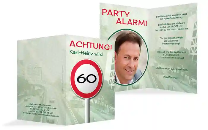 Geburtstagseinladungskarte Begrenzungsschild 60 Foto