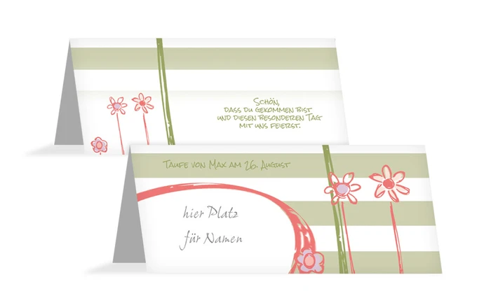 Tischkarte Taufe Flowers and Stripes Tischkarte Taufe Flowers and Stripes