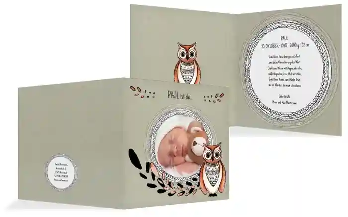 Babykarte Vintage Eule