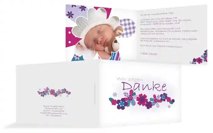 Dankeskarte zur Taufe Blumenband