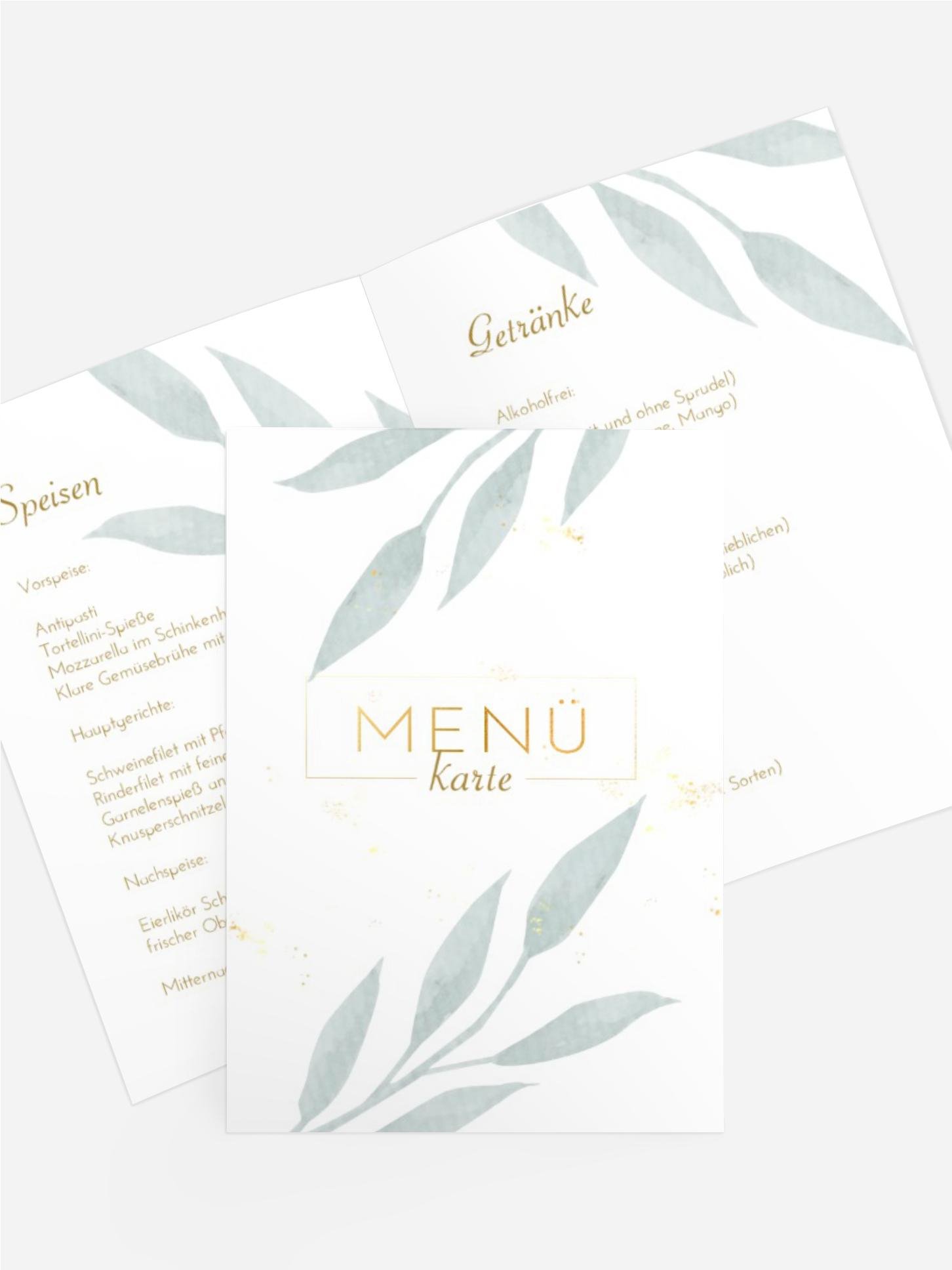 Menükarte Taufe Hauch von Blättern