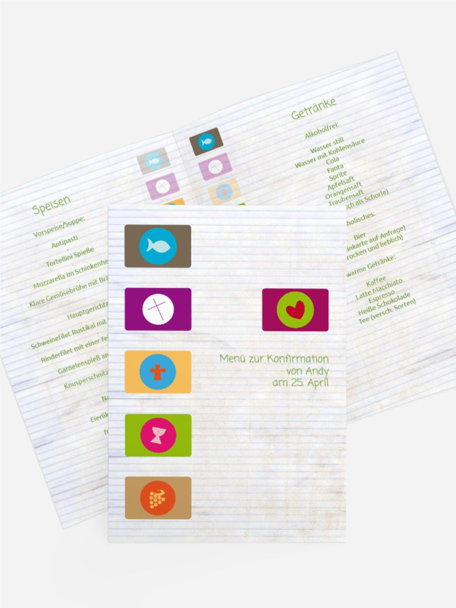 Menükarte Konfirmation buttons