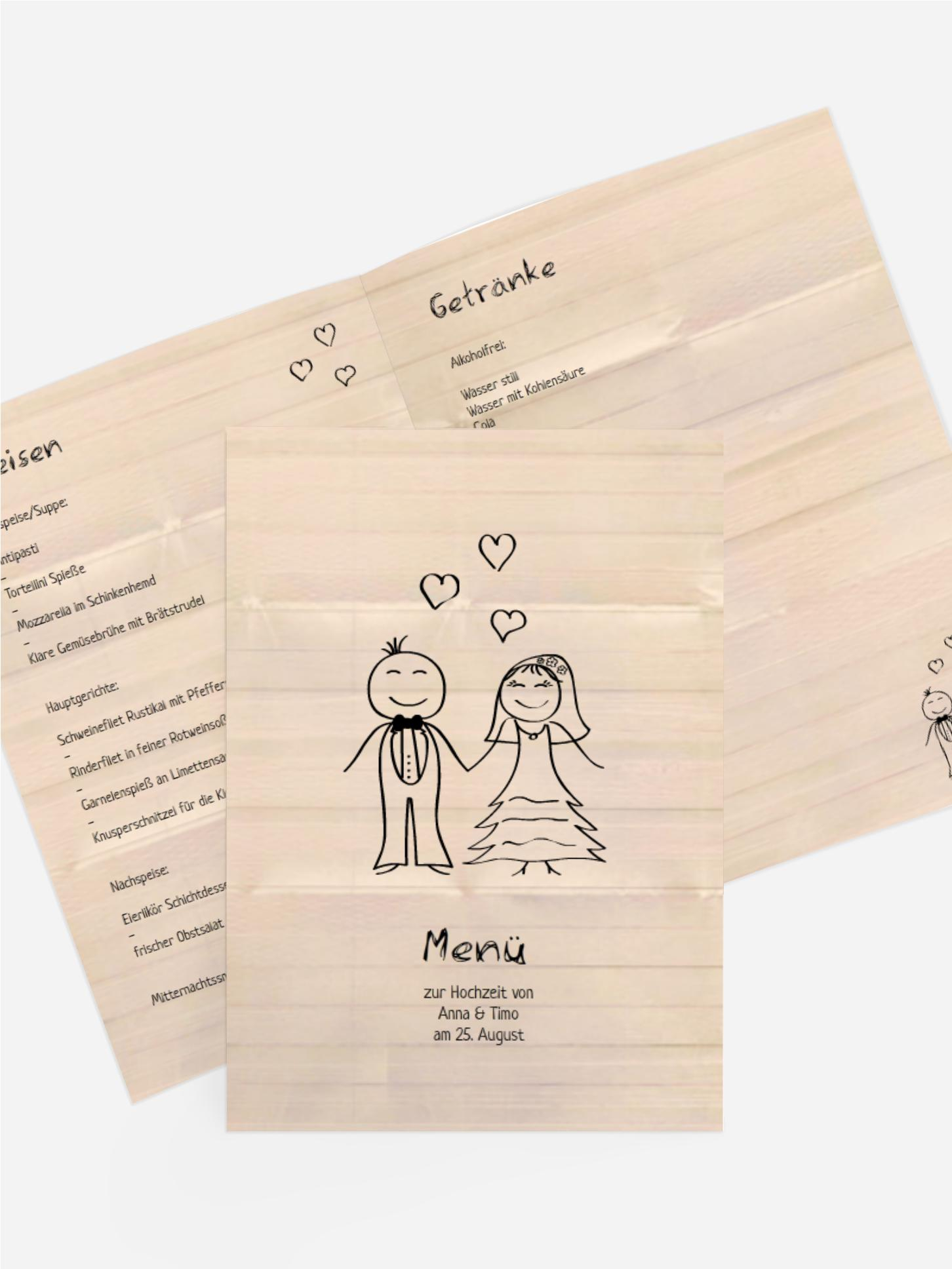 Menükarte zur Hochzeit Sweet Love