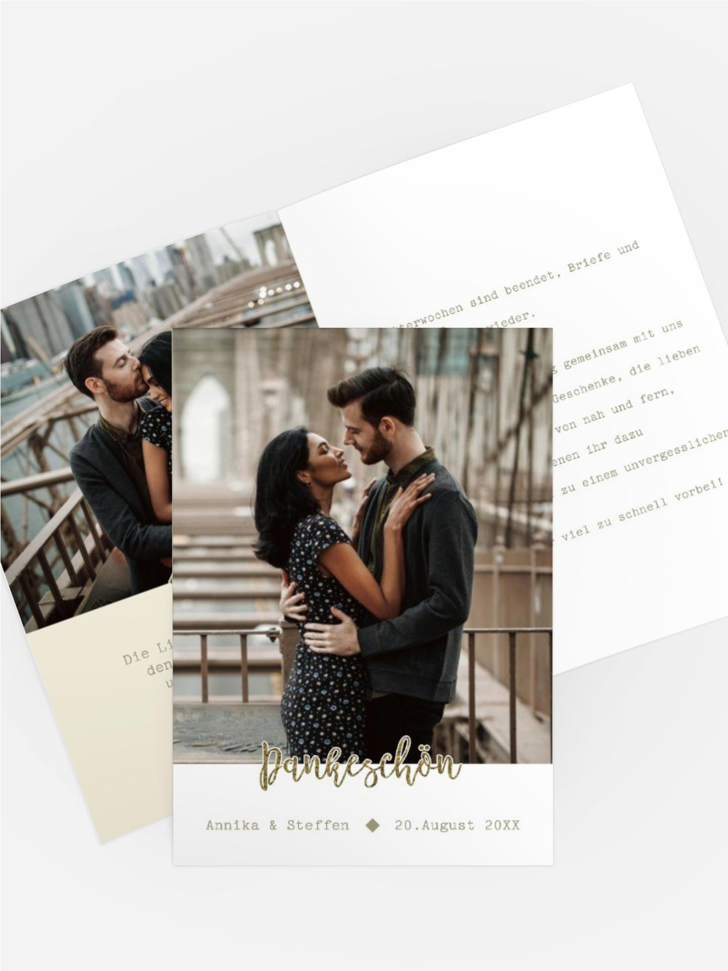 Dankeskarte zur Hochzeit Glitzerschrift