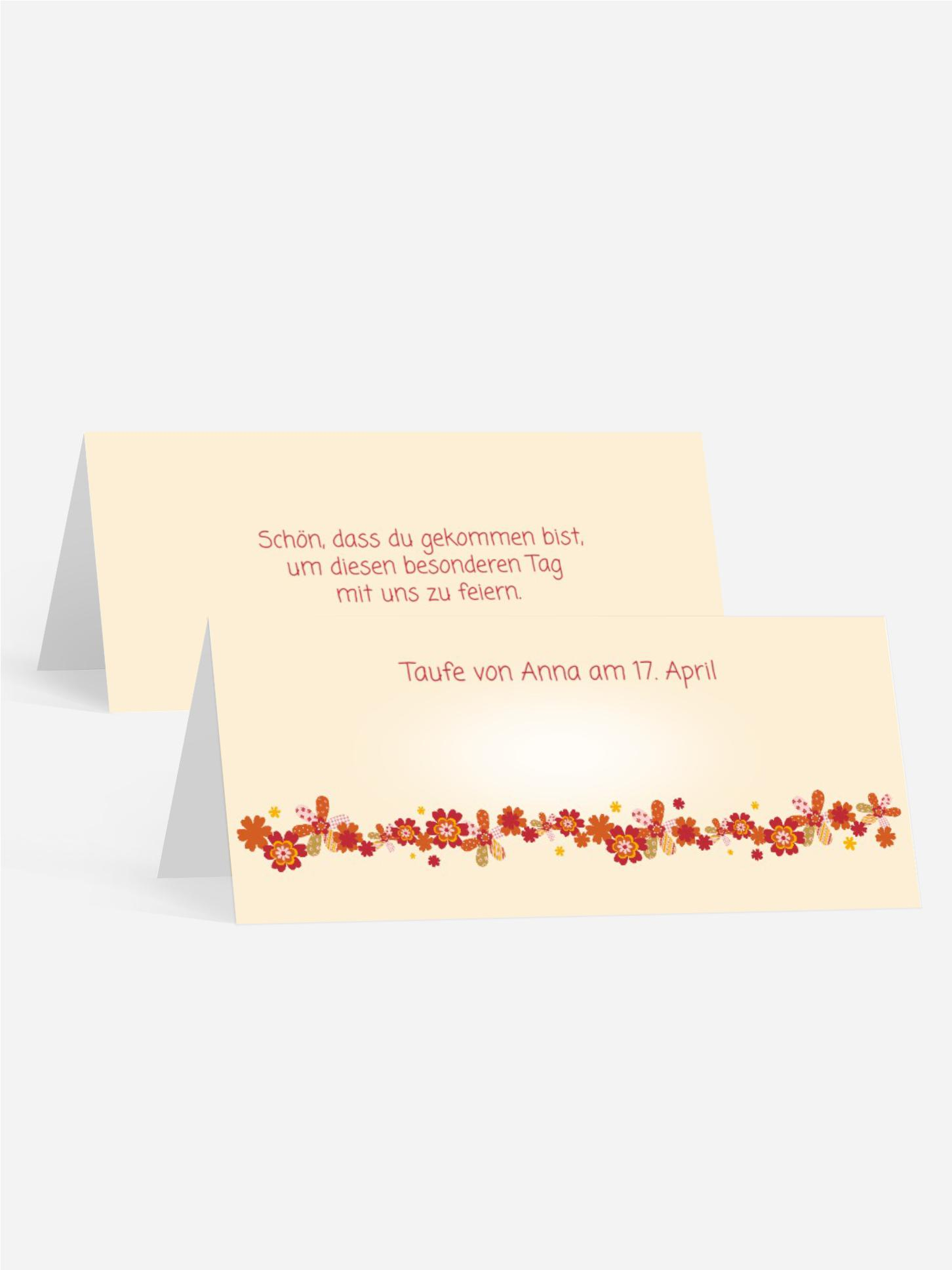 Tischkarte zur Taufe Blumenband