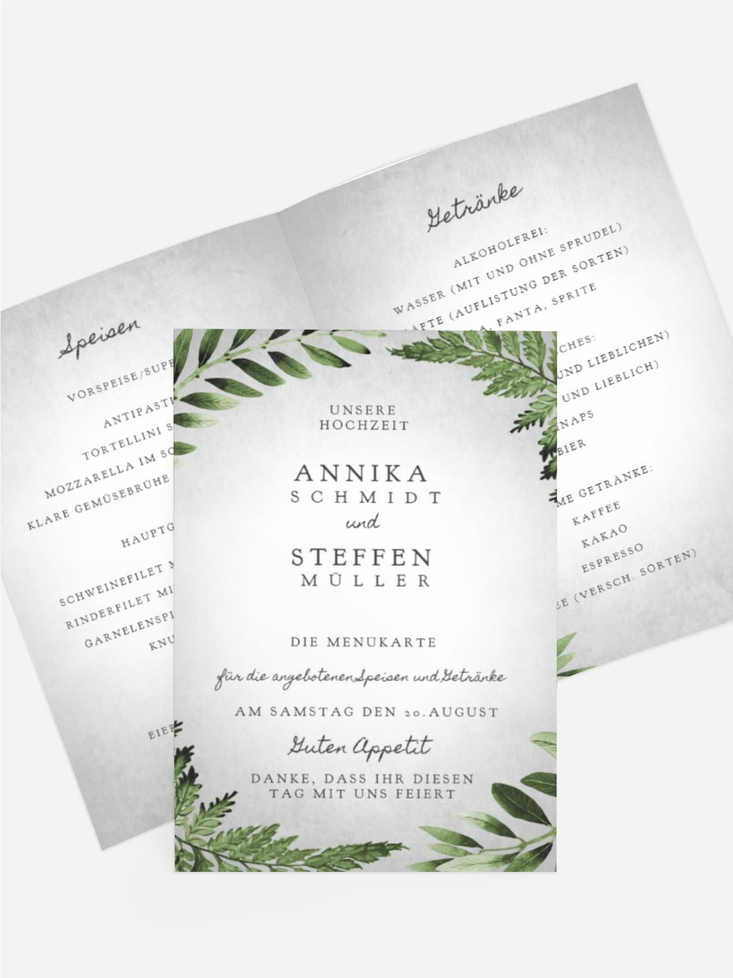 Menükarte Blätterwerk