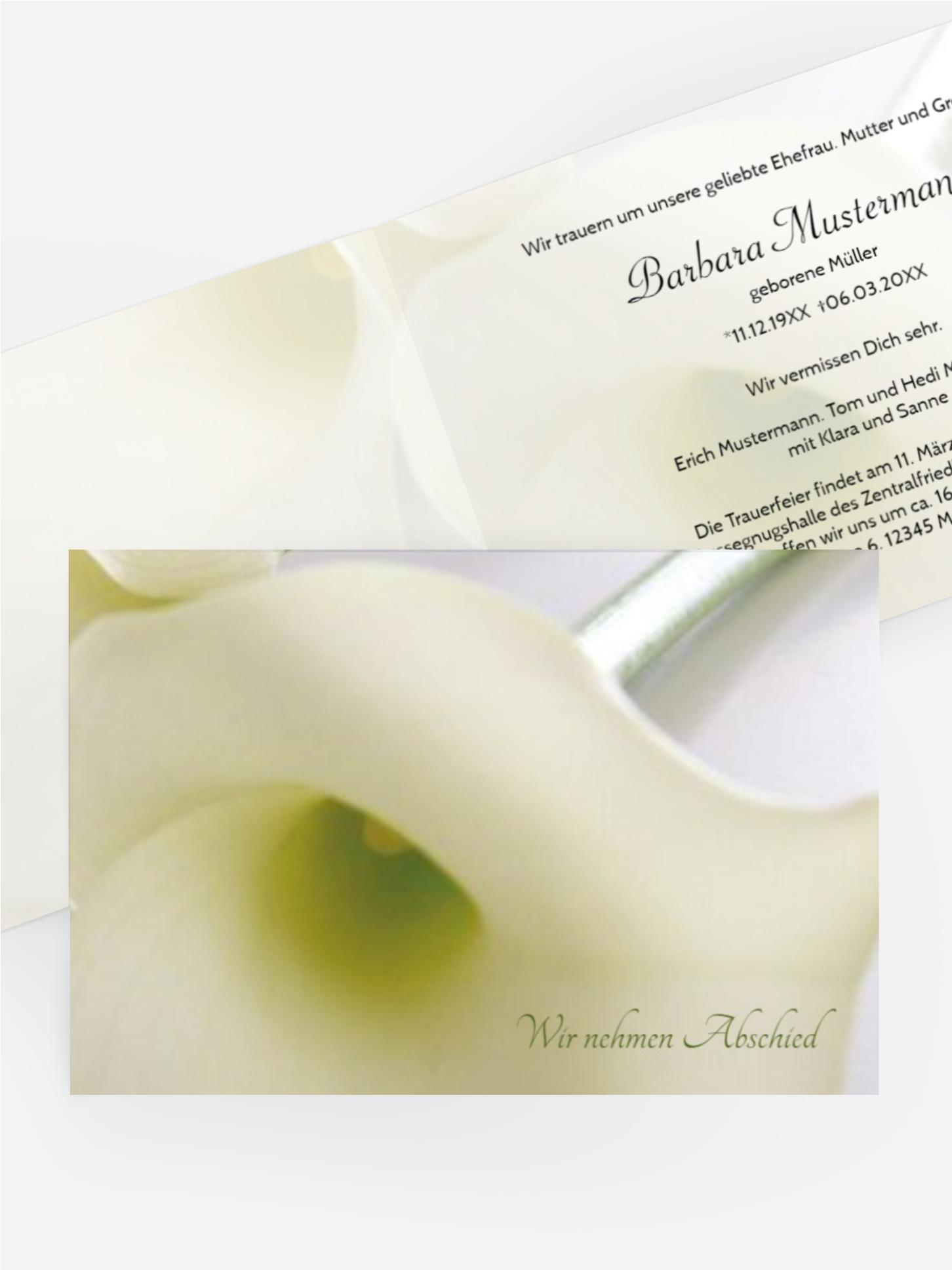 Trauerkarte Calla quer Trauerkarte Calla quer