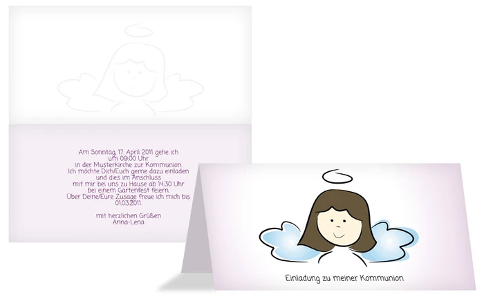 Einladungskarte Kommunion Engelchen Mädchen Einladungskarte Kommunion Engelchen Mädchen