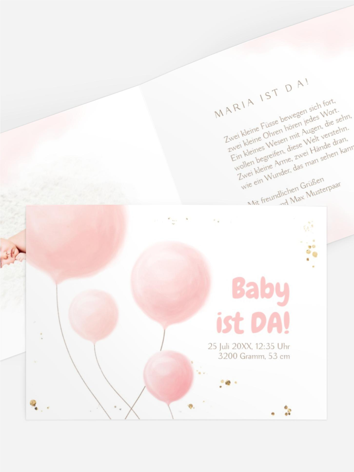 Geburtskarte Fliegende Luftballons