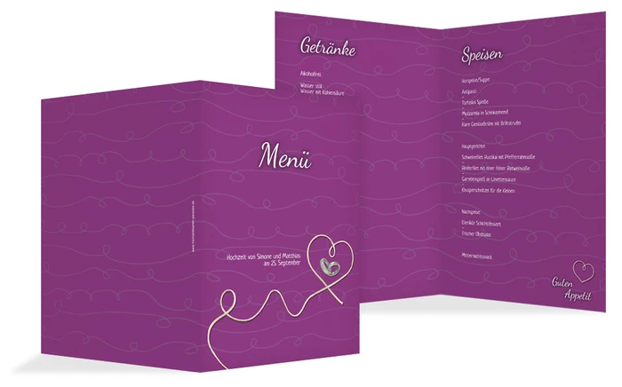 Menükarte zur Hochzeit erfüllte Liebe