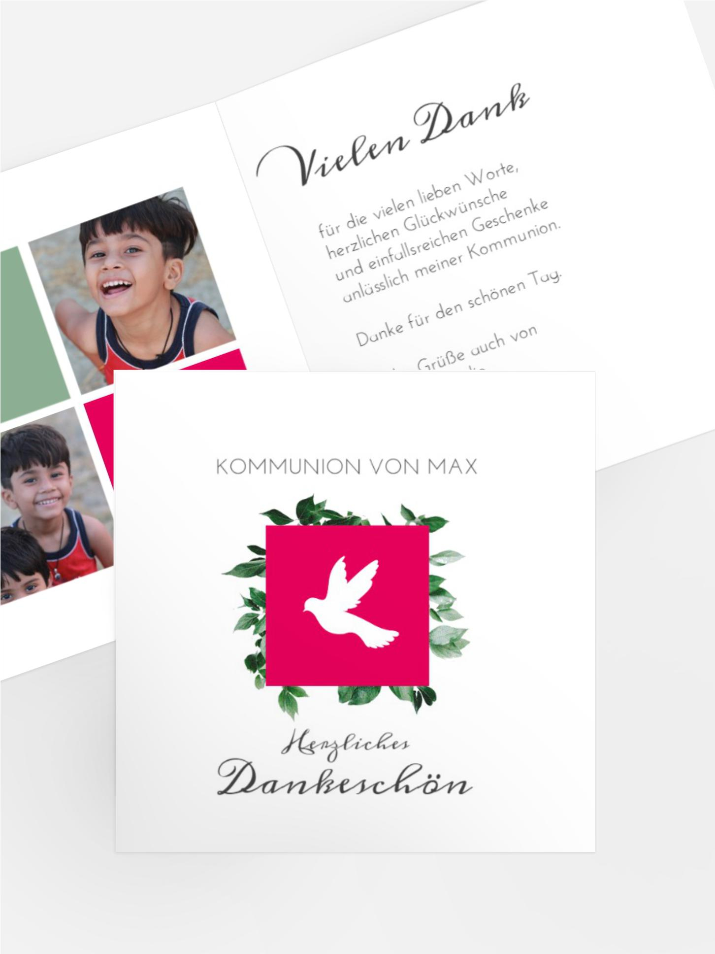 Dankeskarte Kommunion Täubchen