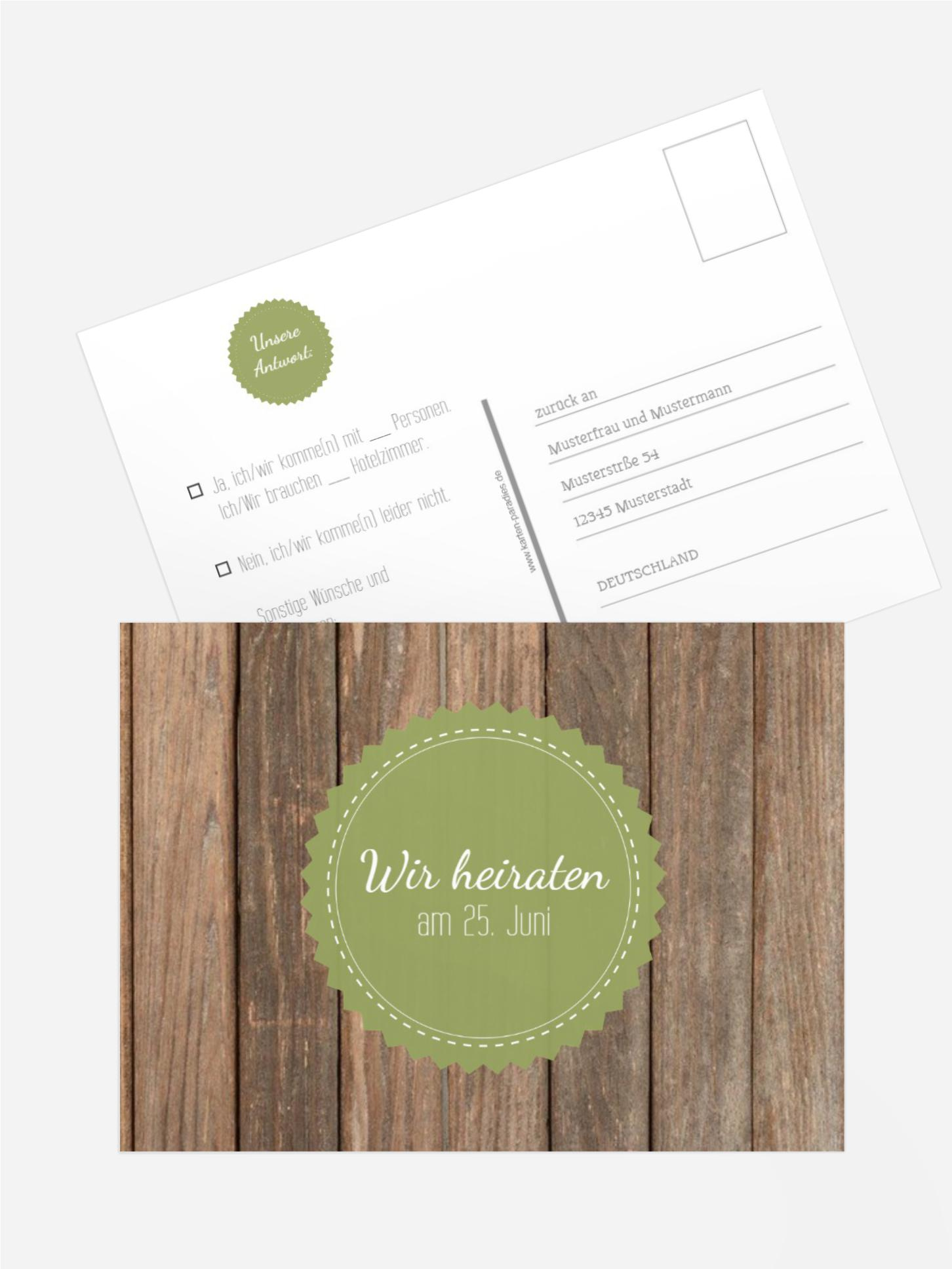 Antwortkarte Vintage Holz
