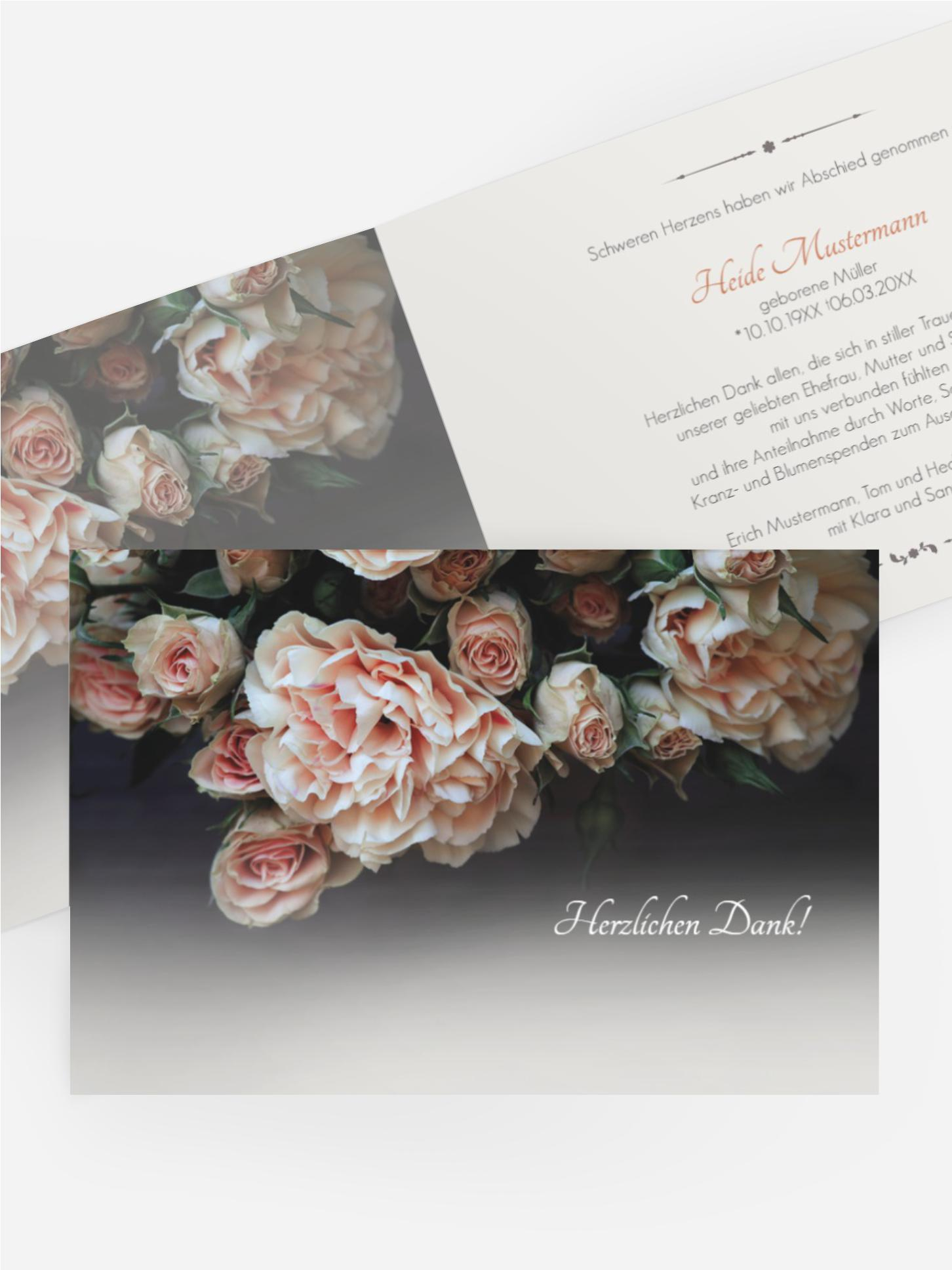 Dankeskarte Trauer Rosen quer