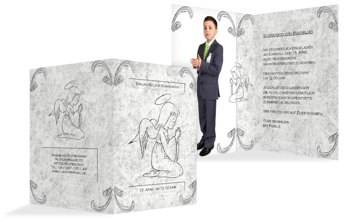 Einladung zur Kommunion Relief-Engelchen