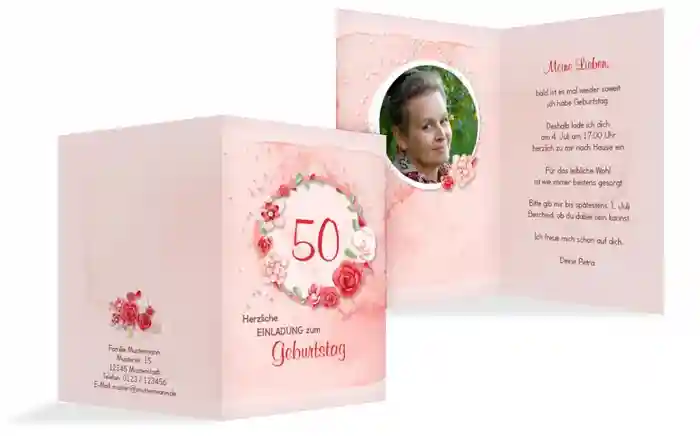 Einladung zum 50. Geburtstag Aquarell Rosen Foto Einladung zum 50. Geburtstag Aquarell Rosen Foto