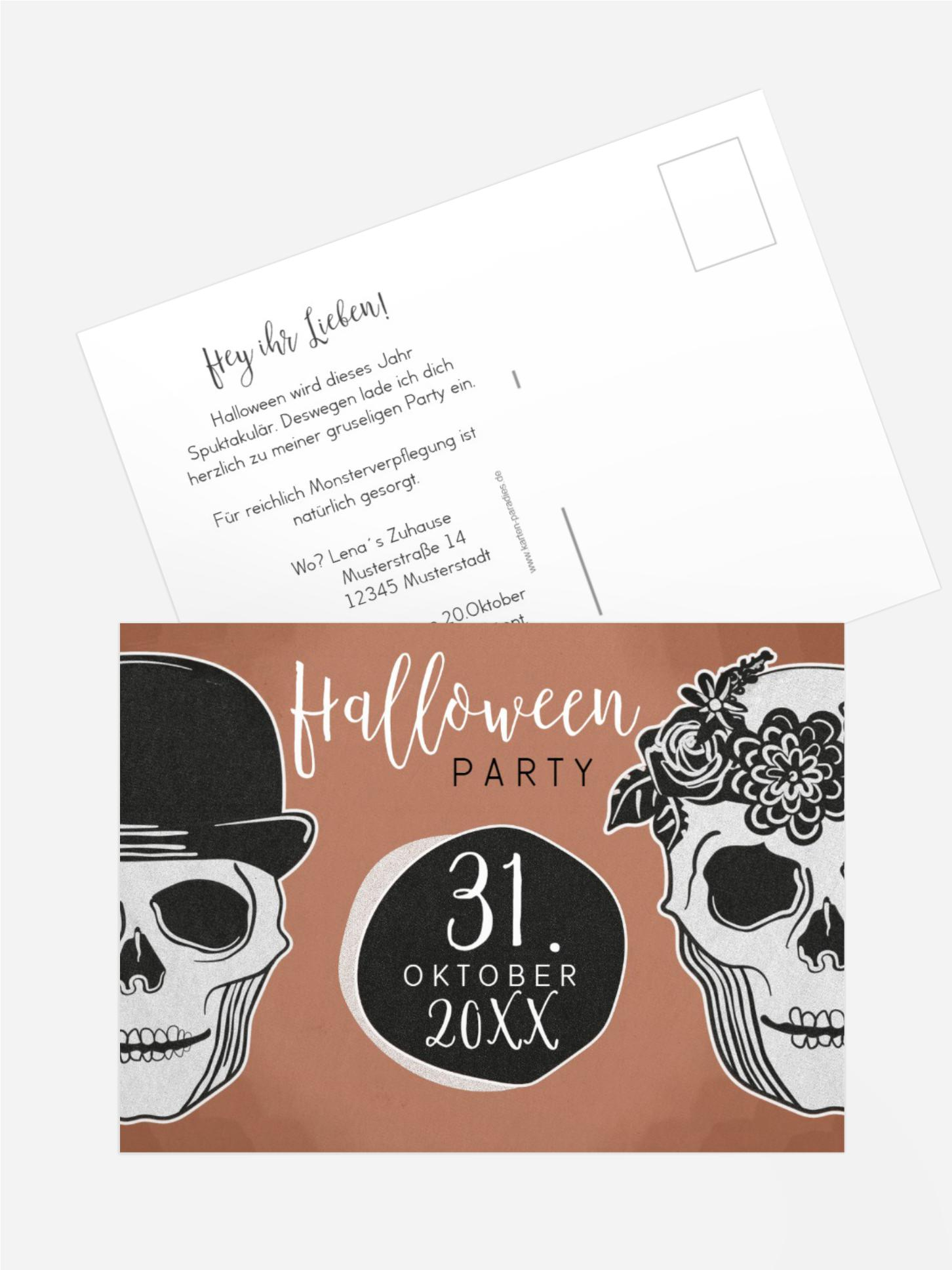 Halloweenkarte Totenköpfe