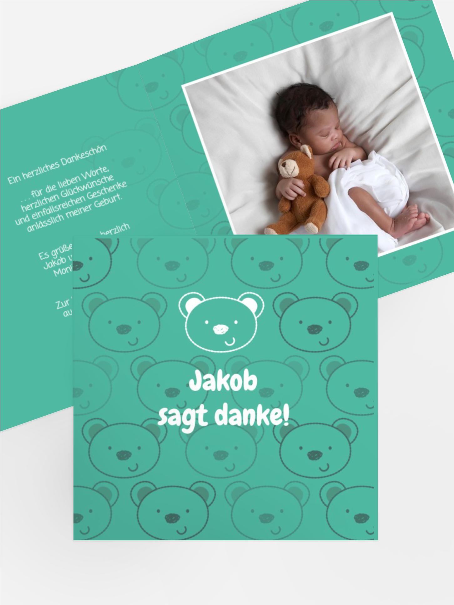 Dankeskarte zur Geburt Bärchengesicht