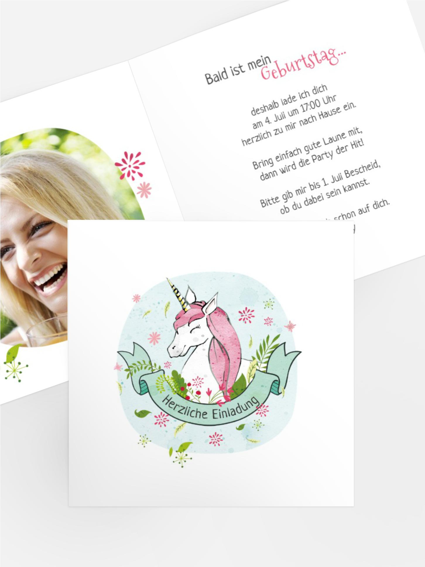 Geburtstagseinladung Einhorn mit Foto Geburtstagseinladung Einhorn mit Foto
