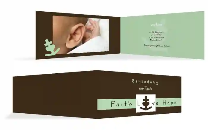 Einladungskarte Taufe faith love hope