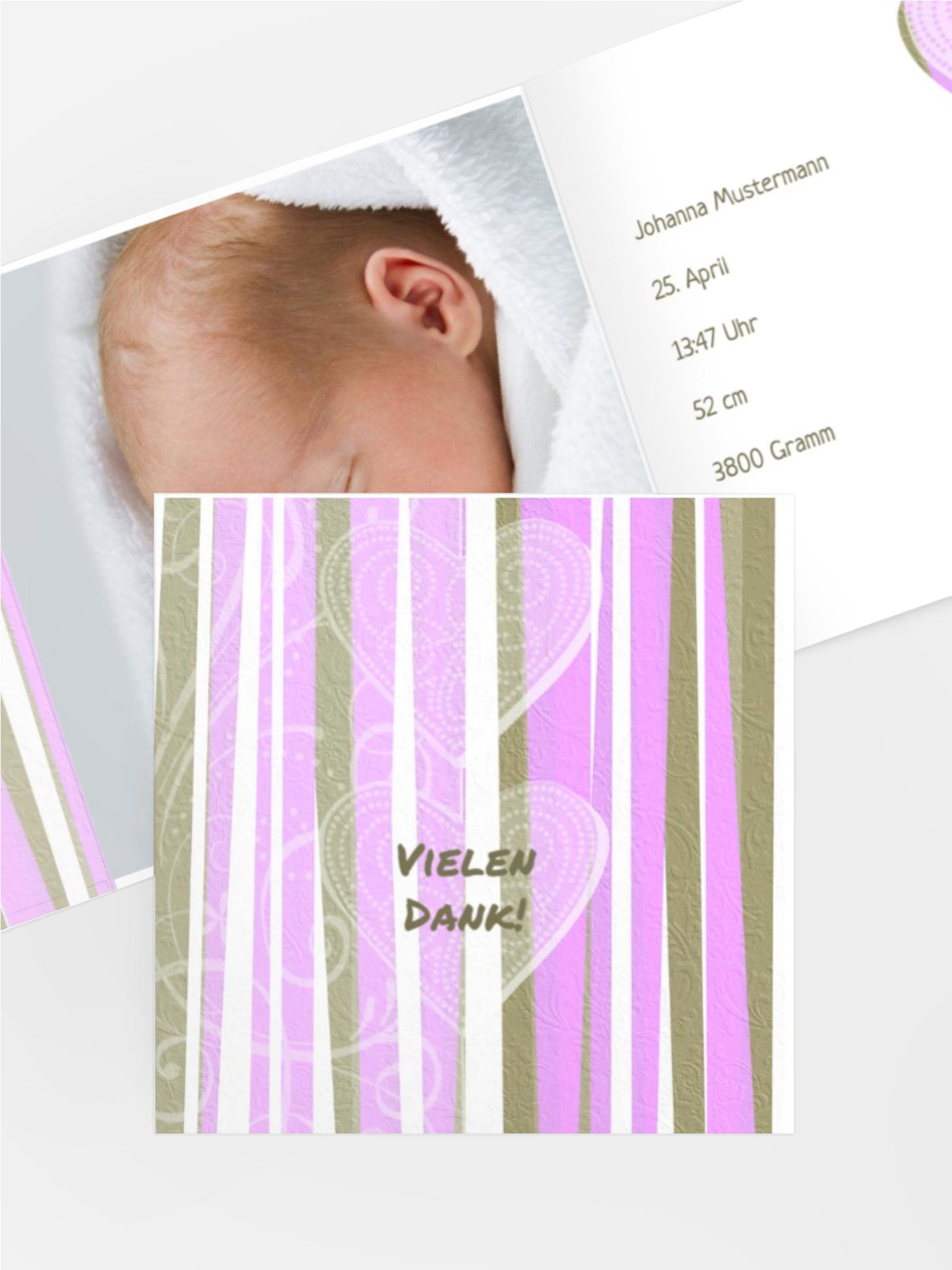 Baby Dankeskarte hearts and stripes