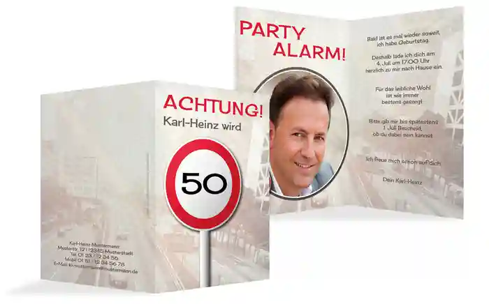 Geburtstagseinladungskarte Begrenzungsschild 50 Foto