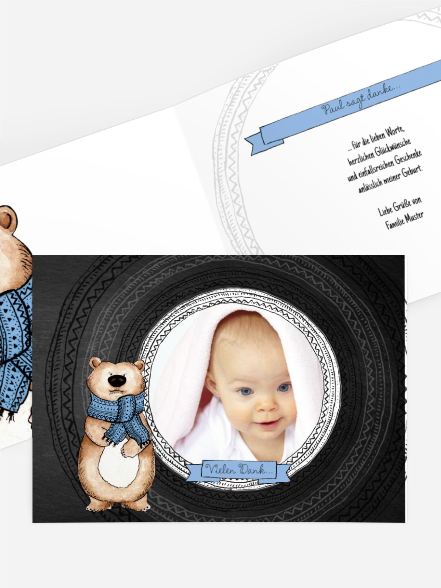 Dankeskarte zur Geburt Vintage Bär