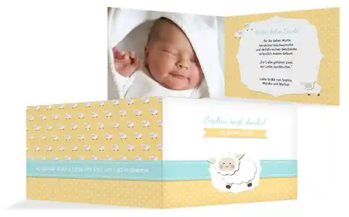 Baby Dankeskarte Schäfchenherde
