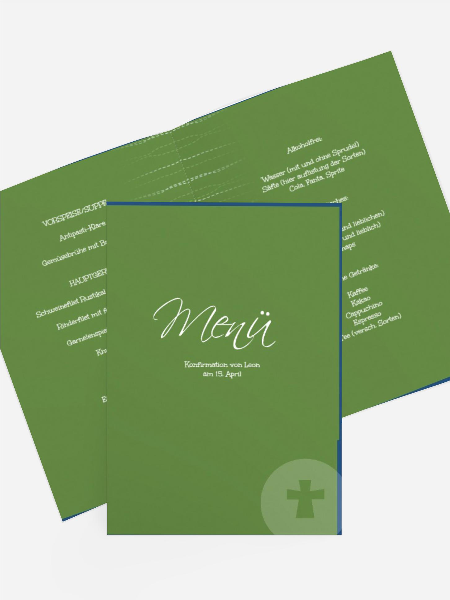 Menükarte Konfirmation Wellen Kreuz