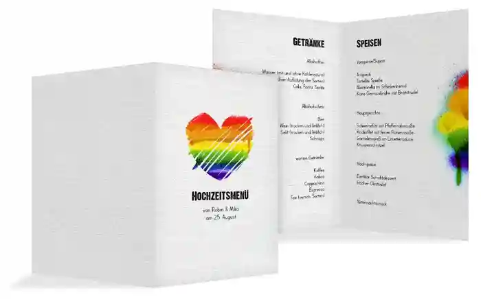 Hochzeitsmenükarte Regenbogenliebe