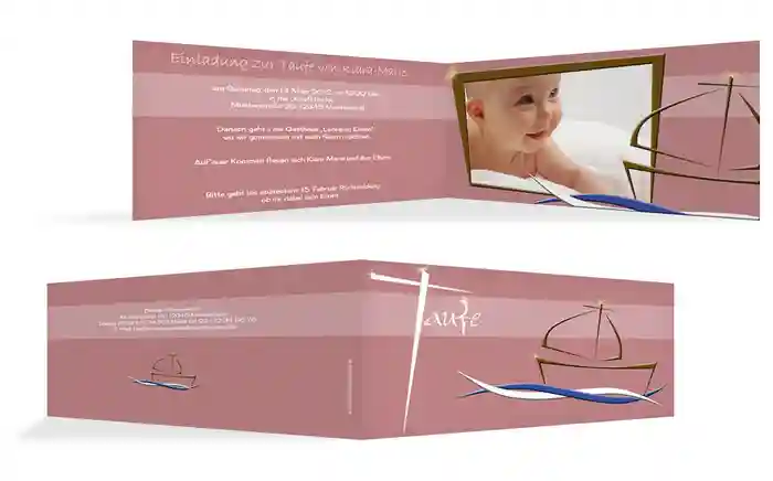 Einladungskarte Taufe Schiffchen auf Wellen