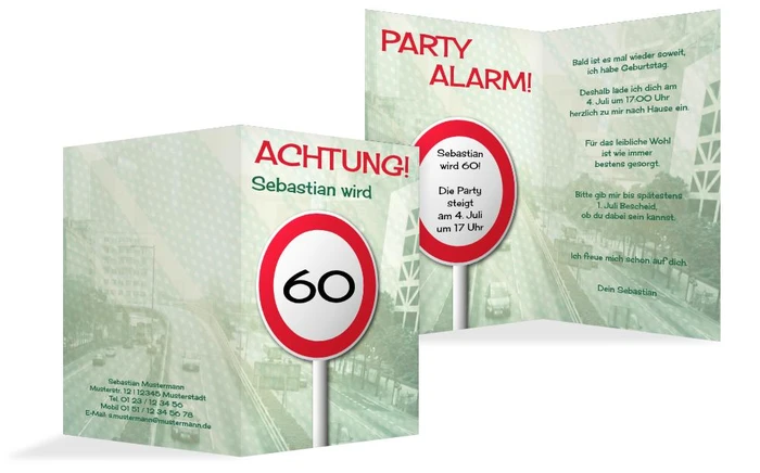 Geburtstagseinladungskarte Begrenzungsschild 60
