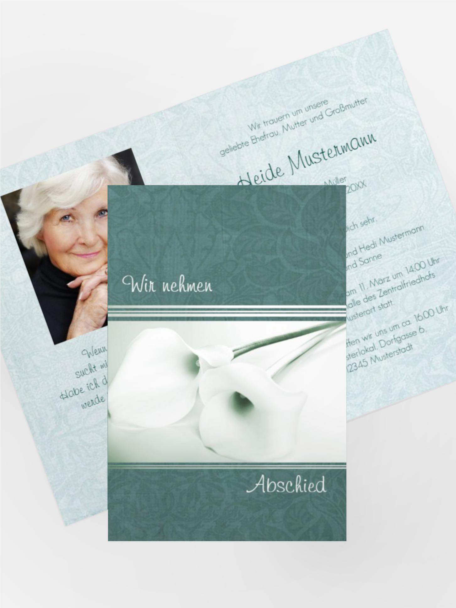 Trauerkarte Calla Lilie hoch