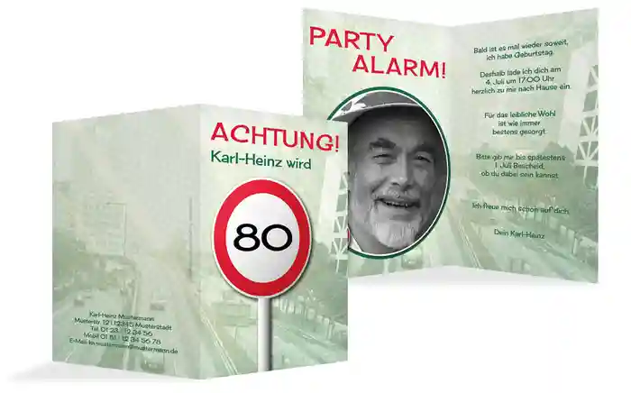 Geburtstagseinladungskarte Begrenzungsschild 80 Foto
