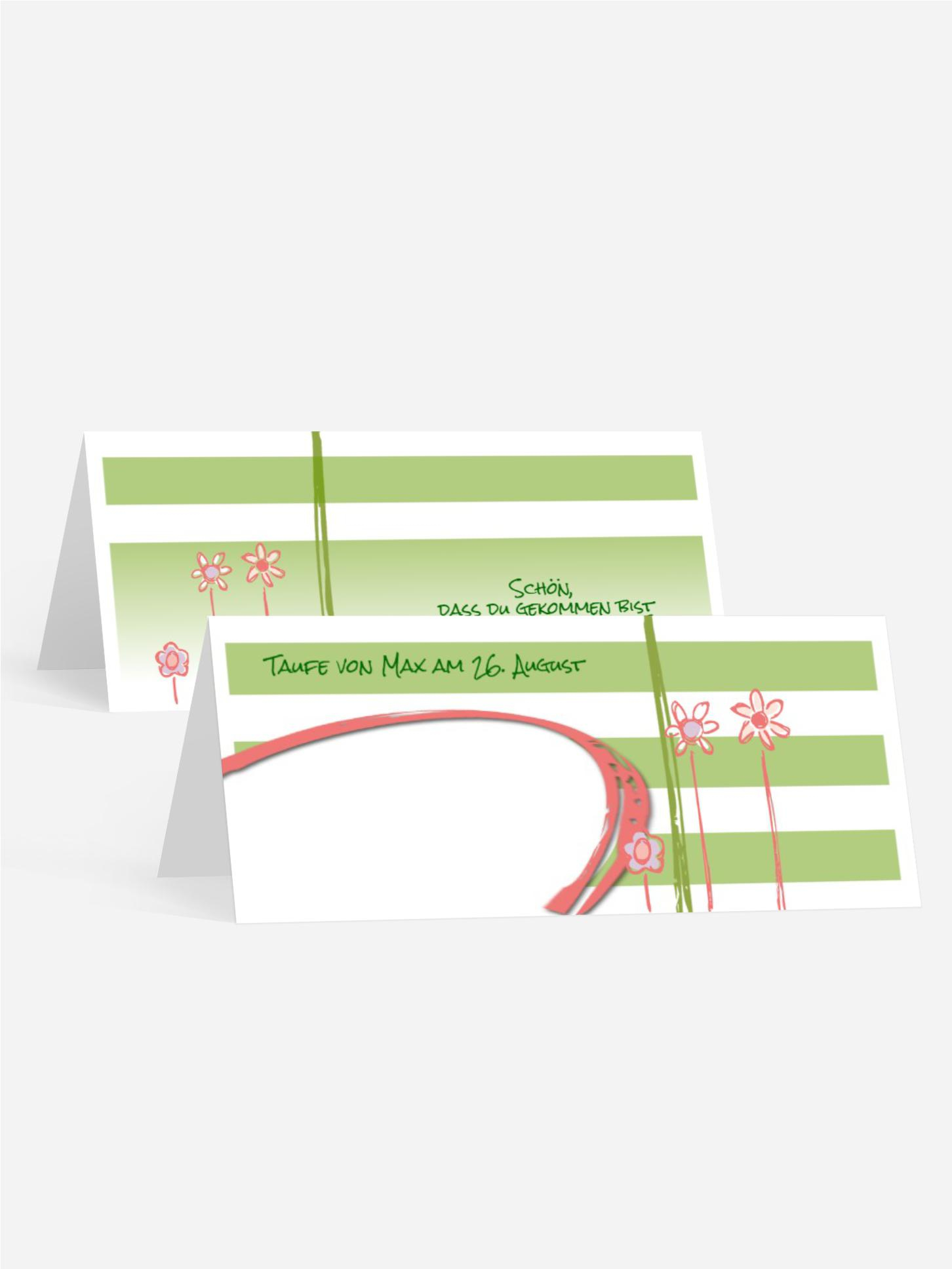 Tischkarte Taufe Flowers and Stripes