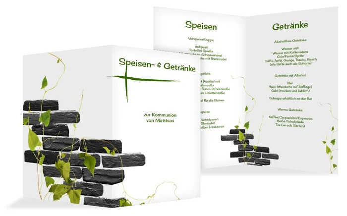 Menükarte Kommunion Efeu Menükarte Kommunion Efeu