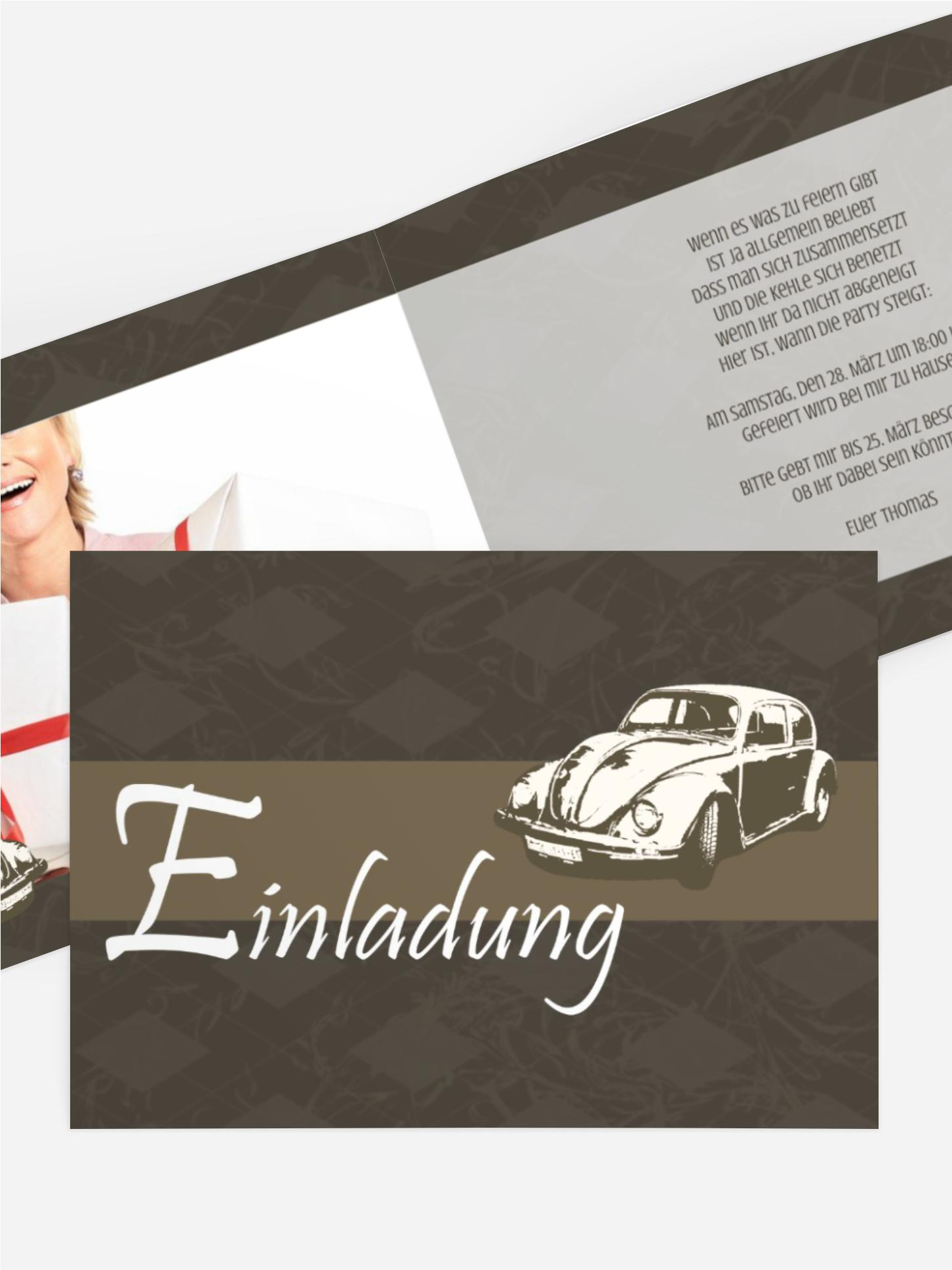 Einladungskarte zum Geburtstag old car Foto