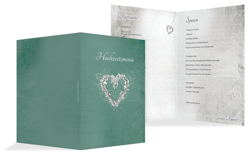 Menükarte glamour heart