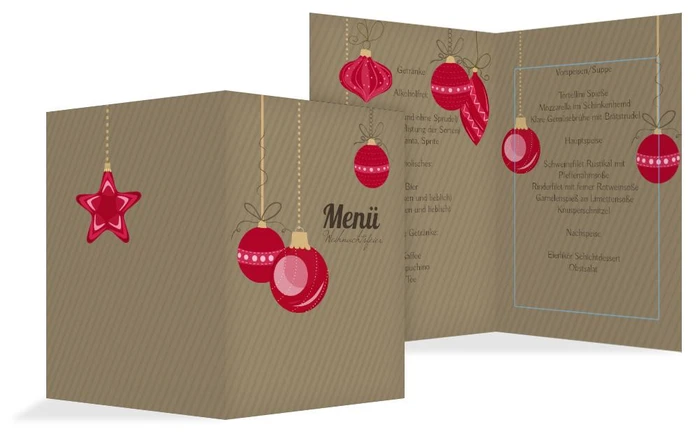 Weihnachtsmenükarte Bunte Kugeln