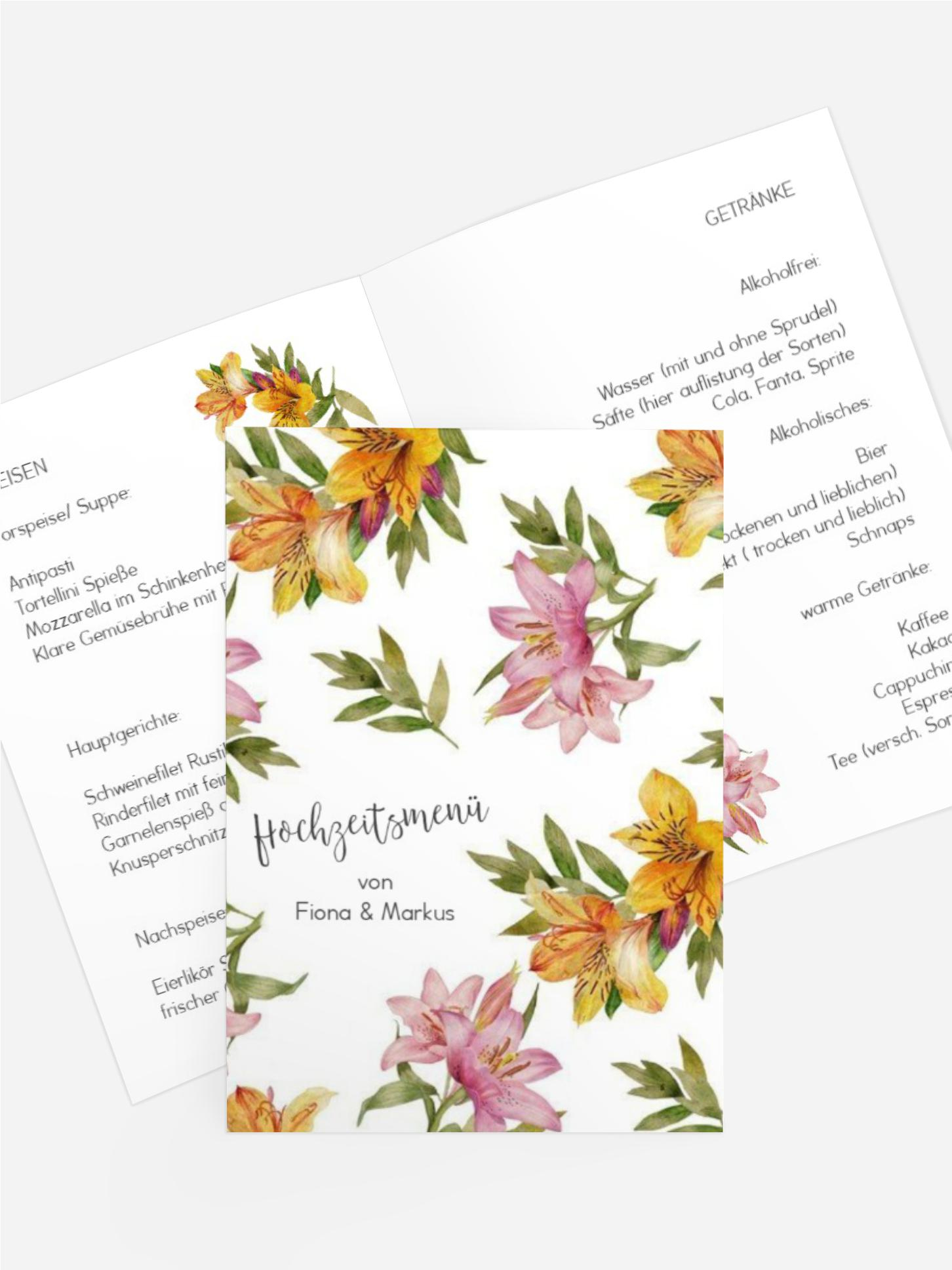 Menükarte Blumendeko