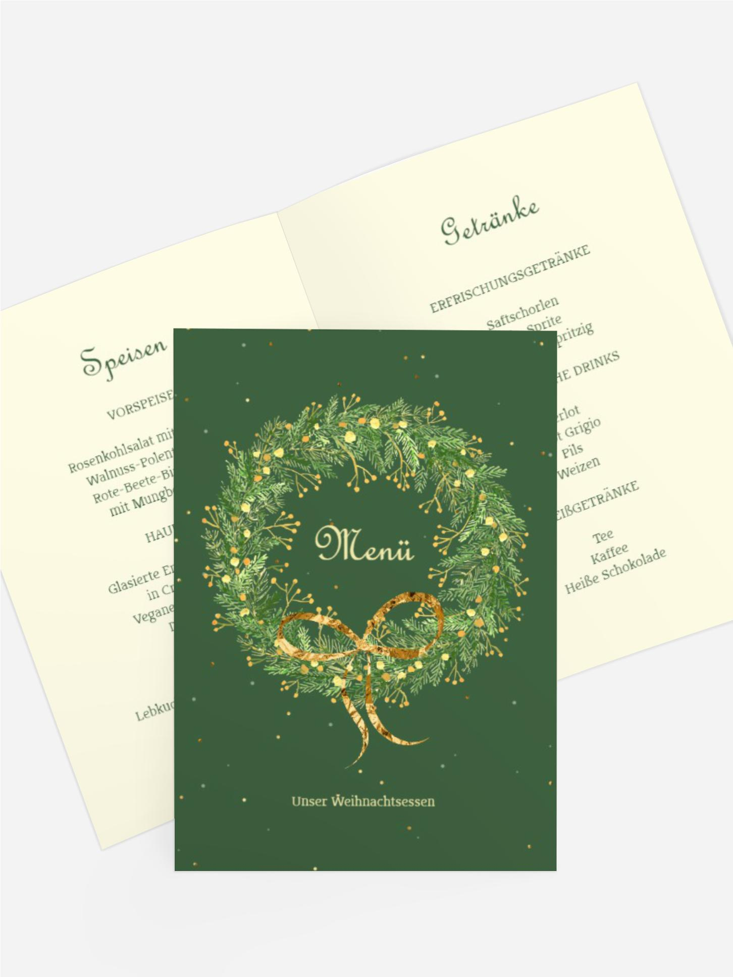 Weihnachtsmenükarte Goldener Deko-Kranz