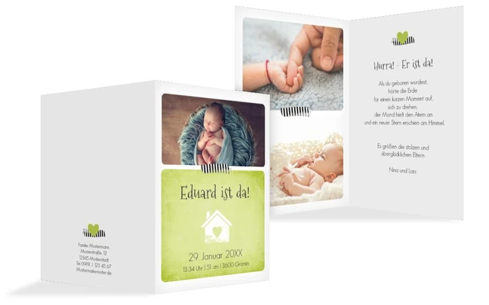 Babykarte zur Geburt Häuschen