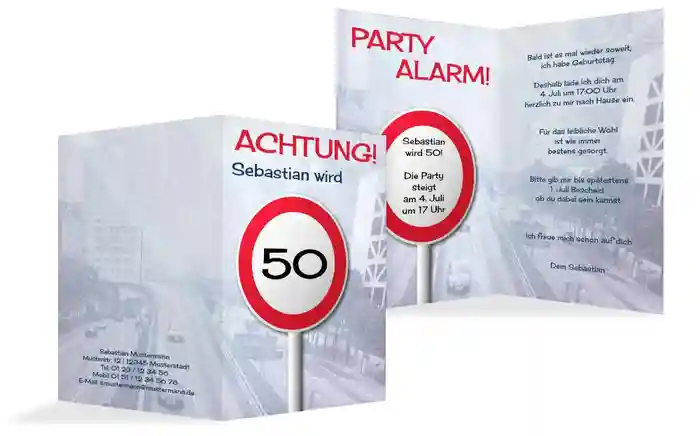 Geburtstagseinladungskarte Begrenzungsschild 50