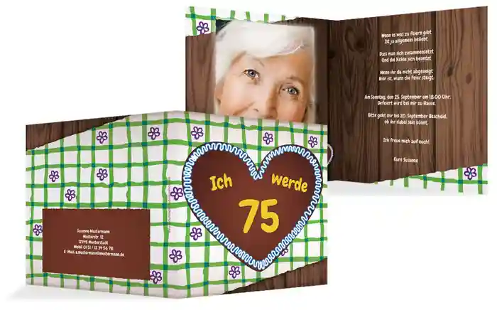 Geburtstagseinladungskarte Lebkuchenherz 75 Foto