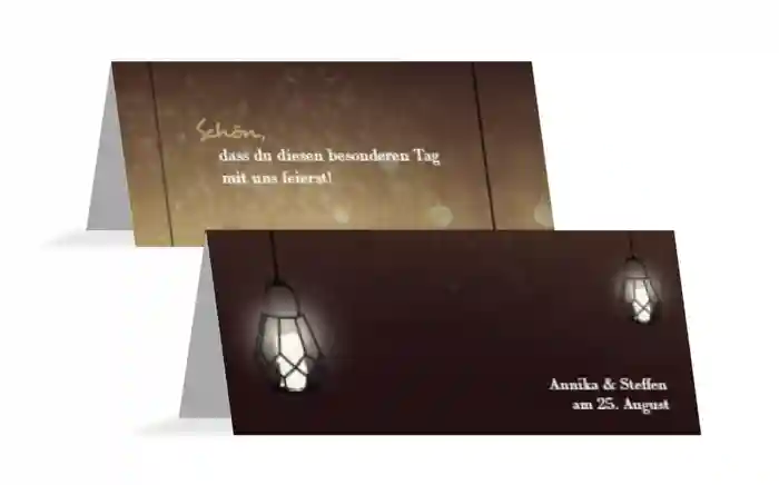 Tischkarte zur Hochzeit Vintage Laterne