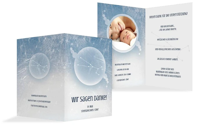 Dankeskarte zur Geburt Sternzeichen Stier